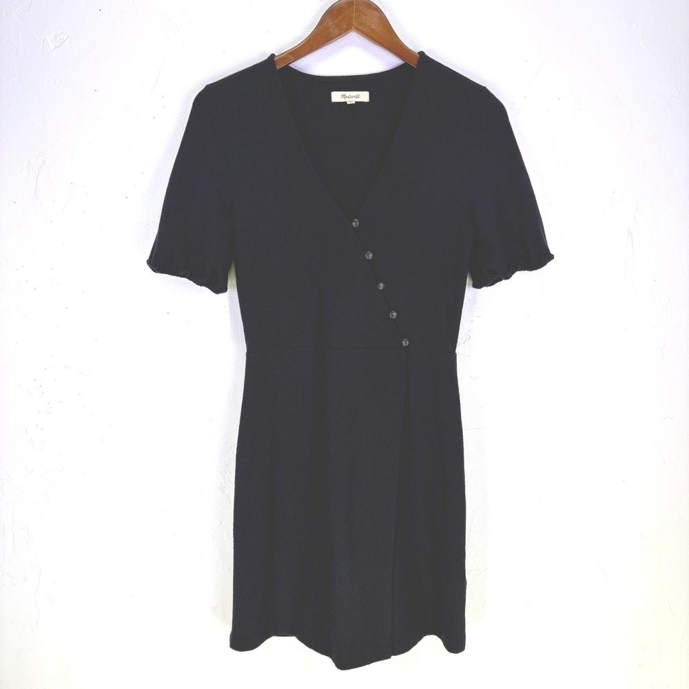 Madewell Womens Cross Front Faux Wrap Mini Dress Size XS Black Classic Office